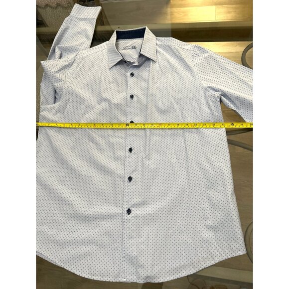 Tasso Elba Mens Long Sleeve Button-Up Shirt Slim Fit 100% Cotton Blue & White L - Picture 6 of 6